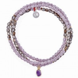 Collier & Bracelet élastique 3 tours FEVRIER - Quartz fumé & Améthyste - TÊTES BLONDES