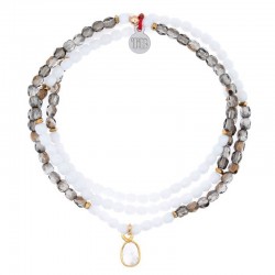 Collier & Bracelet élastique 3 tours JUIN - Quartz fumé & Pierre de Lune - TÊTES BLONDES