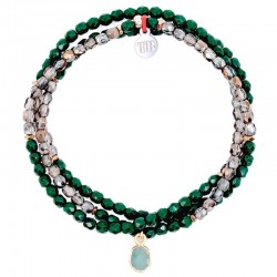 Collier & Bracelet élastique 3 tours MAI - Quartz fumé & Emeraude - TÊTES BLONDES