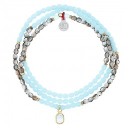 Collier & Bracelet élastique 3 tours MARS - Quartz fumé & Aigue-Marine - TÊTES BLONDES