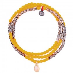 Collier & Bracelet élastique 3 tours NOVEMBRE - Quartz fumé & Citrine - TÊTES BLONDES