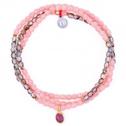 Collier & Bracelet élastique 3 tours OCTOBRE - Quartz fumé & Tourmaline - TÊTES BLONDES