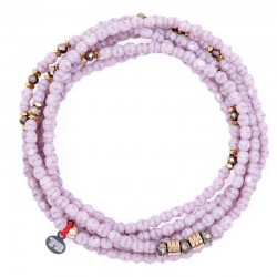 Collier & Bracelet élastique 6 tours GABRIELLE - Cristal mauve marbré & Hématites gold - TÊTES BLONDES