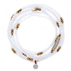 Collier & Bracelet élastique LIZBETH 6 tours - Cristal blanc chartreuse - TÊTES BLONDES