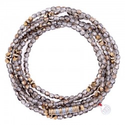 Collier & Bracelet élastique LIZBETH Cristal 6 tours - Cristaux gris translucide - TËTES BLONDES