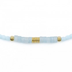Collier & Bracelet élastique NADEGE 6 tours - Aigue marine bleu ciel
