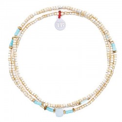 Collier & Bracelet élastique SLIM 3 tours - Miyukis aigue marine  & dorées- TÊTES BLONDES