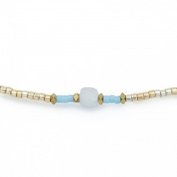 Collier & Bracelet élastique SLIM 3 tours turquoise doré - Aigue Marine