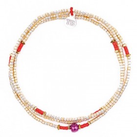 Collier & Bracelet élastique SLIM 3 tours - Miyukis rubis & dorées - TÊTES BLONDES