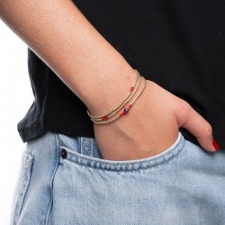 Collier & Bracelet élastique SLIM 3 tours rouge doré - Rubis