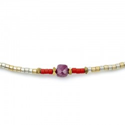 Collier & Bracelet élastique SLIM 3 tours rouge doré - Rubis