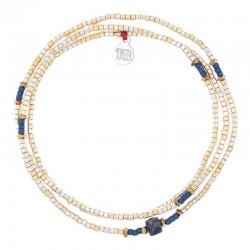 Collier & Bracelet élastique SLIM 3 tours - Miyukis saphir & dorées - TÊTES BLONDES