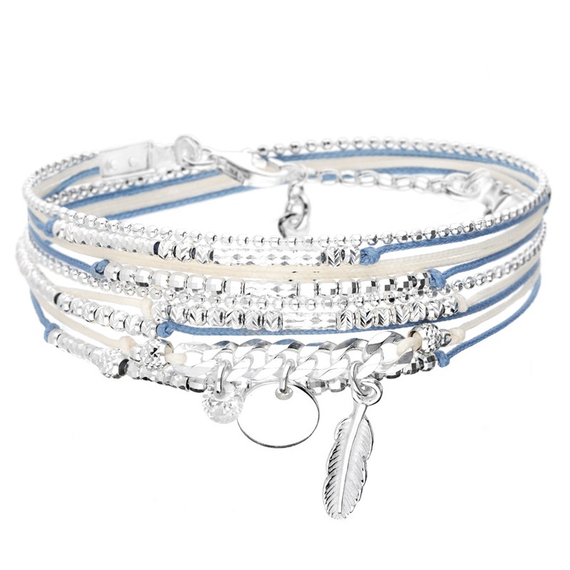 Bracelet OKLAHOMA MAILLE ROCK argent bleu ivoire - Oxyde, Pastille & Plume DORIANE