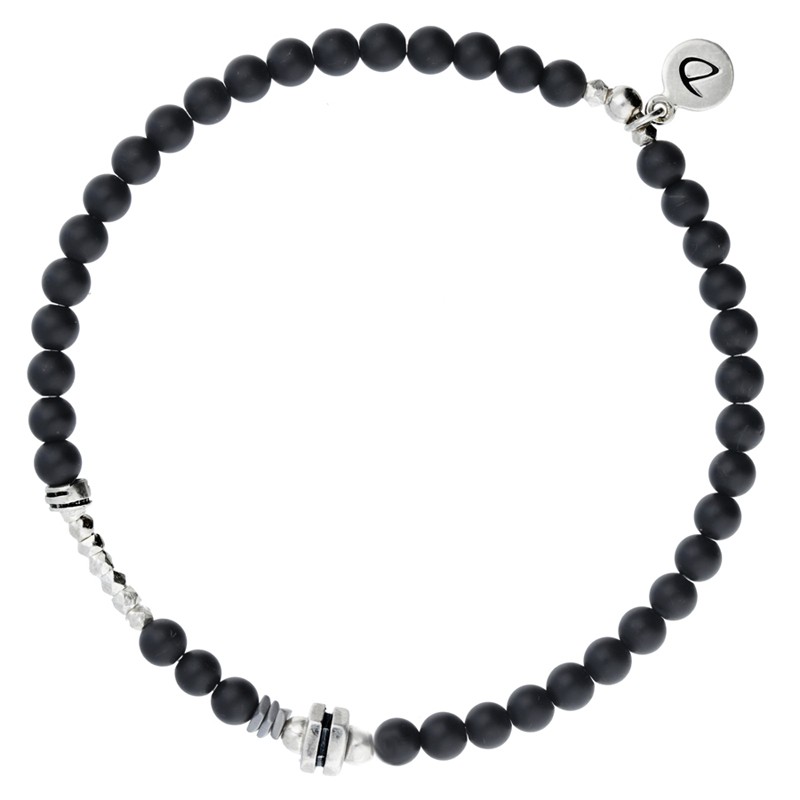 Bracelet Homme élastique Argent & Perles Onyx noir 4 mm - DORIANE Bijoux