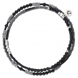 Bracelet Homme élastique TRIPLE TOURS Argent - Hématites & Miyukis noir gris - DORIANE Bijoux