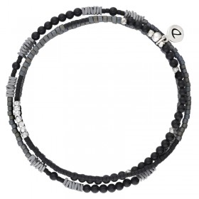 Bracelet Homme élastique TRIPLE TOURS Argent - Hématites & Miyukis noir gris - DORIANE Bijoux