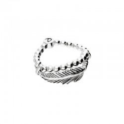 Bague fine élastiquée en Argent - Anneau perlé & Plume courbé - DORIANE Bijoux