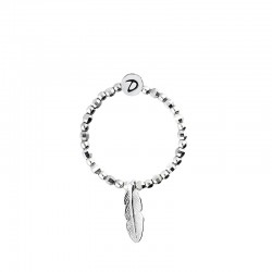 Bague fine élastique JUST FEATHER - Perles & Plume en argent - DORIANE Bijoux