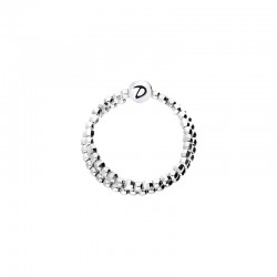 Bague fine élastiquée en Argent -& Deux anneaux perlés diamantés  - DORIANE Bijoux