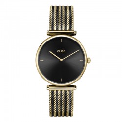 Montre Triomphe Mesh Black, Gold, cadran rond noir & bracelet milanais - CLUSE