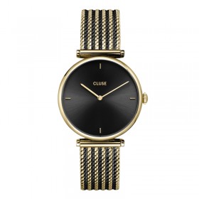 Montre Triomphe Mesh Black, Gold, cadran rond noir & bracelet milanais - CLUSE