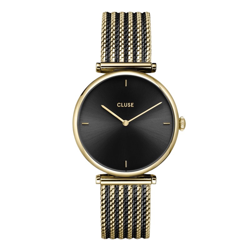 Montre Triomphe Mesh Black, Gold, cadran rond noir & bracelet milanais - CLUSE Montre Triomphe Mesh Black, Gold, cadran rond noir & bracelet milanais - CLUSE
