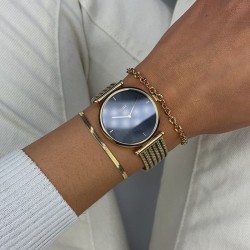 Montre Triomphe Mesh Black, Gold, cadran rond noir & bracelet milanais