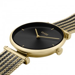Montre Triomphe Mesh Black, Gold, cadran rond noir & bracelet milanais