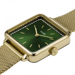 Montre Tetragone Mesh stones Green Gold cadran carré vert & bracelet milanais - CLUSE