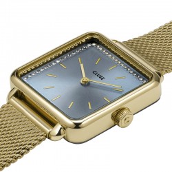 Montre Tetragone Mesh stones Light Blue Gold cadran carré vert & bracelet milanais - CLUSE