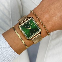 Montre Tetragone Mesh stones Green Gold, cadran carré vert & cristaux