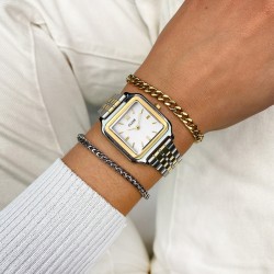 Montre Gracieuse Steel Bicolour Silver Gold cadran carré & bracelet oyster
