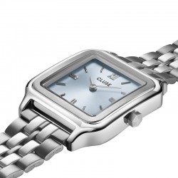 Montre Gracieuse Steel Light Blue Silver Color cadran carré bleu clair