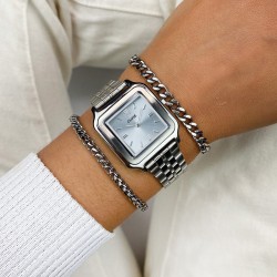 Montre Gracieuse Steel Light Blue Silver Color cadran carré bleu clair