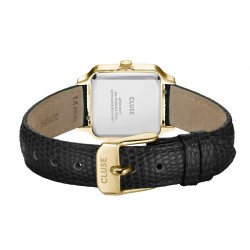 Montre Gracieuse petite Leather Black Lizard Gold, cadran carré blanc