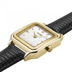 Montre Gracieuse petite Leather Black Lizard Gold, cadran carré blanc