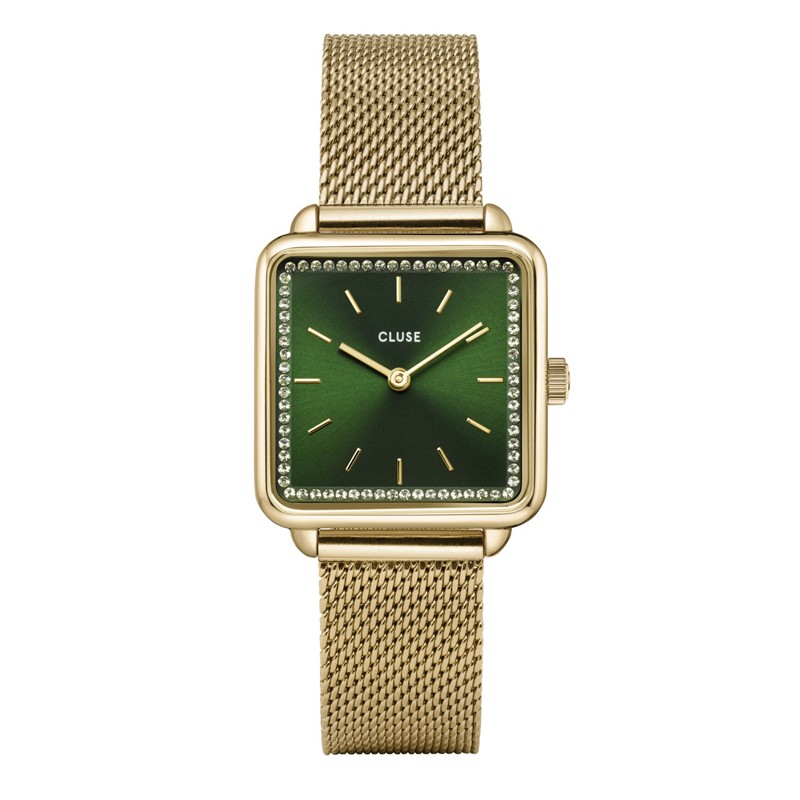 Montre Tetragone Mesh stones Green Gold cadran carré vert & cristaux CLUSE Montre Tetragone Mesh stones Green Gold cadran carré vert & cristaux CLUSE