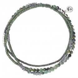 Bracelet Homme élastique 3 tours Argent - Hématites & Miyukis gris kaki - DORIANE Bijoux