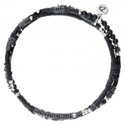 Bracelet Homme élastique 3 tours ALLURE Argent - Hématites Agates & Miyukis noir silver - DORIANE Bijoux