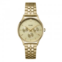 Montre Minuit Multifonction Steel Full Gold, cadran rond or & bracelet oyster - CLUSE