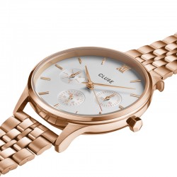 Montre Minuit Multifonction Steel Rose Gold colour, cadran rond blanc