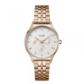 Montre Minuit Multifonction Steel Rose Gold, cadran rond blanc & bracelet oyster - DORIANE Bijoux