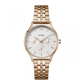 Montre Minuit Multifonction Steel Rose Gold, cadran rond blanc & bracelet oyster - DORIANE Bijoux