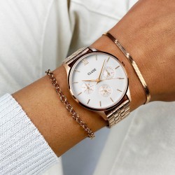 Montre Minuit Multifonction Steel Rose Gold colour, cadran rond blanc