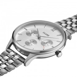 Montre Minuit Multifonction Steel Full Silver colour, cadran rond blanc