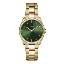 Montre Féroce Petite Steel Green Gold, cadran rond vert & bracelet oyster  - CLUSE
