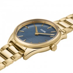 Montre Féroce Petite Steel Blue Pearl Gold, cadran rond nacré bleu