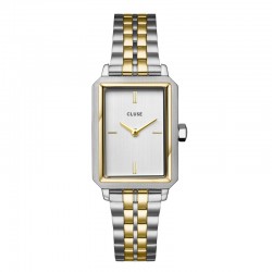 Montre Fluette Steel Bicolor, cadran rectangle blanc & bracelet oyster - CLUSE