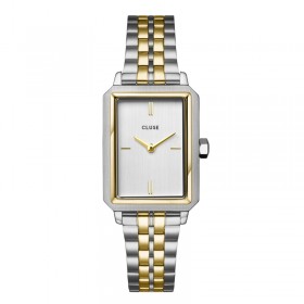 Montre Fluette Steel Bicolor, cadran rectangle blanc & bracelet oyster - CLUSE