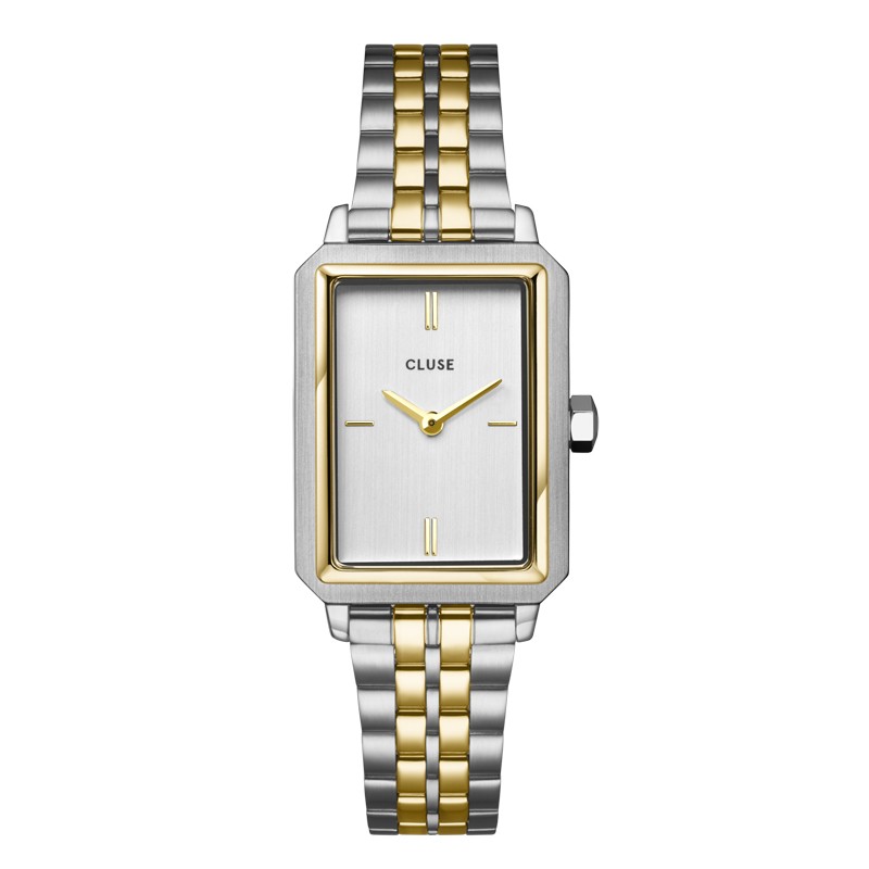 Montre Fluette Steel Bicolor, cadran rectangle blanc & bracelet oyster - CLUSE Montre Fluette Steel Bicolor, cadran rectangle blanc & bracelet oyster - CLUSE